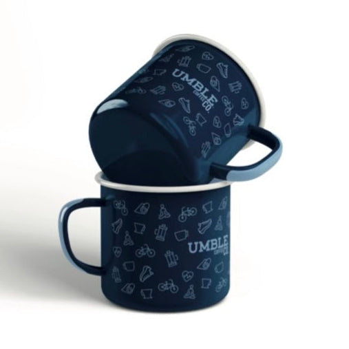 2 Navy blue mugs stacked featuring 'UMBLE' branding on a white background