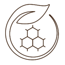 Logo with a leaf and honeycomb pattern on a white background