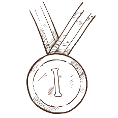 Doodle of a medal with a number '1' on a green background